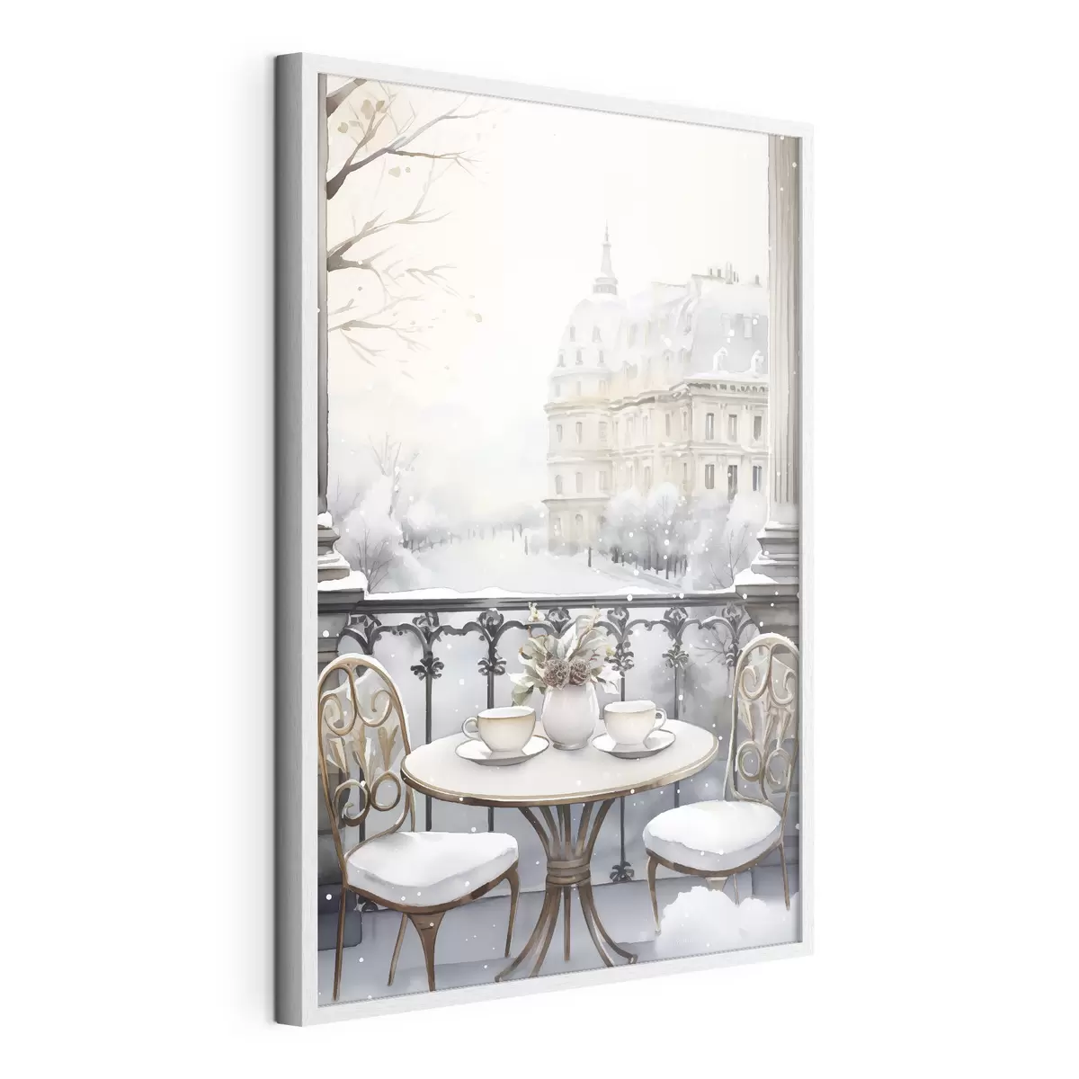 Poster Schönes Café, Tassen Tee, böhmischer Stil, Aquarell, Winterästhetik f42796