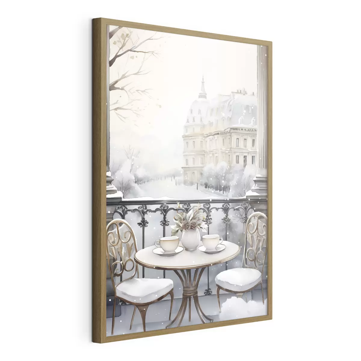 Poster Schönes Café, Tassen Tee, böhmischer Stil, Aquarell, Winterästhetik f42796