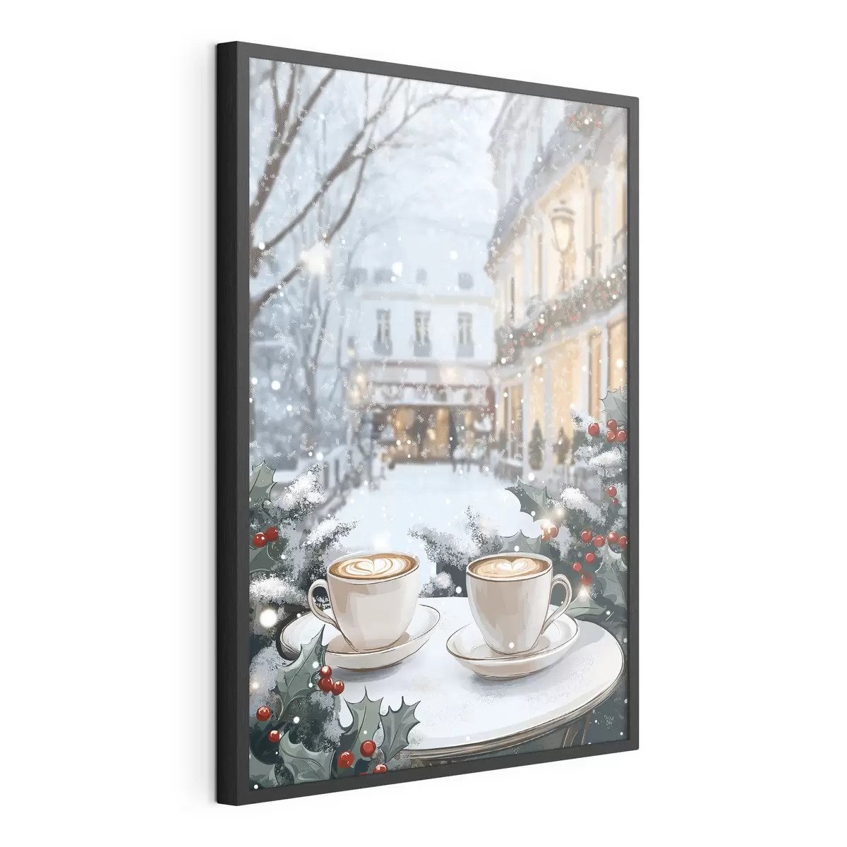 Poster Tassen Kaffee im gemütlichen Cafe, Winterästhetik, Boho-Stil f42797