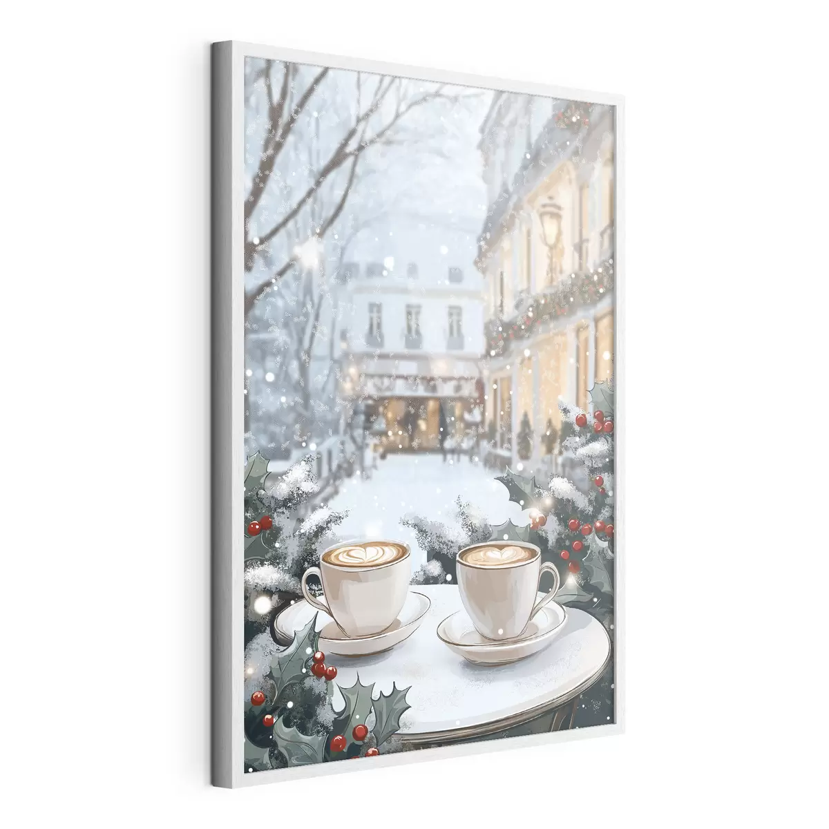 Poster Tassen Kaffee im gemütlichen Cafe, Winterästhetik, Boho-Stil f42797