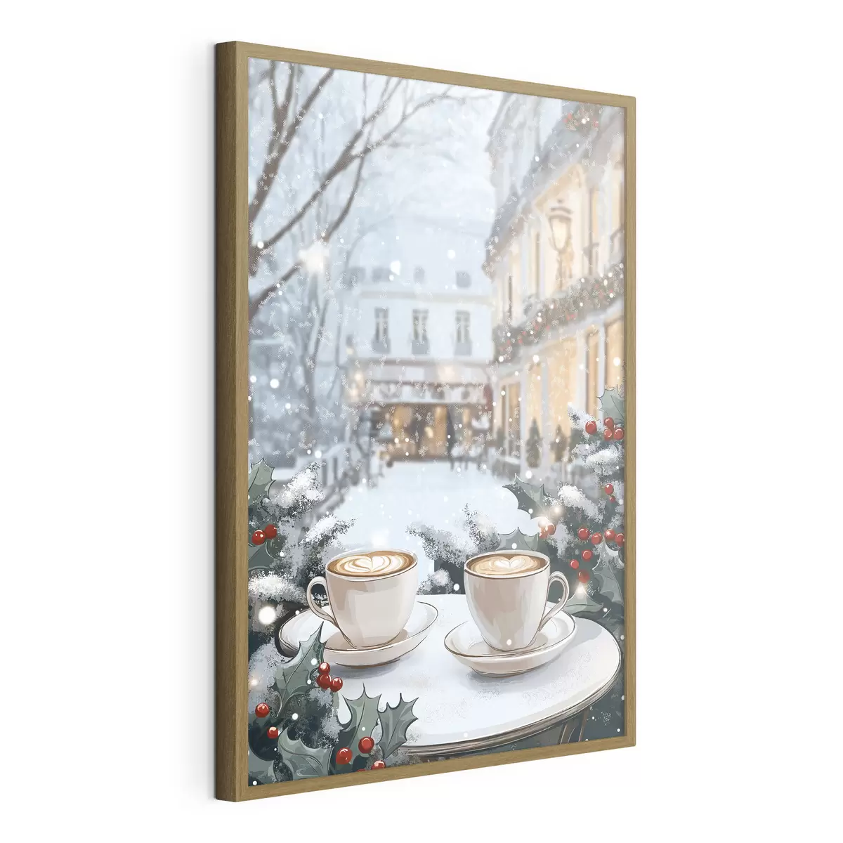 Poster Tassen Kaffee im gemütlichen Cafe, Winterästhetik, Boho-Stil f42797