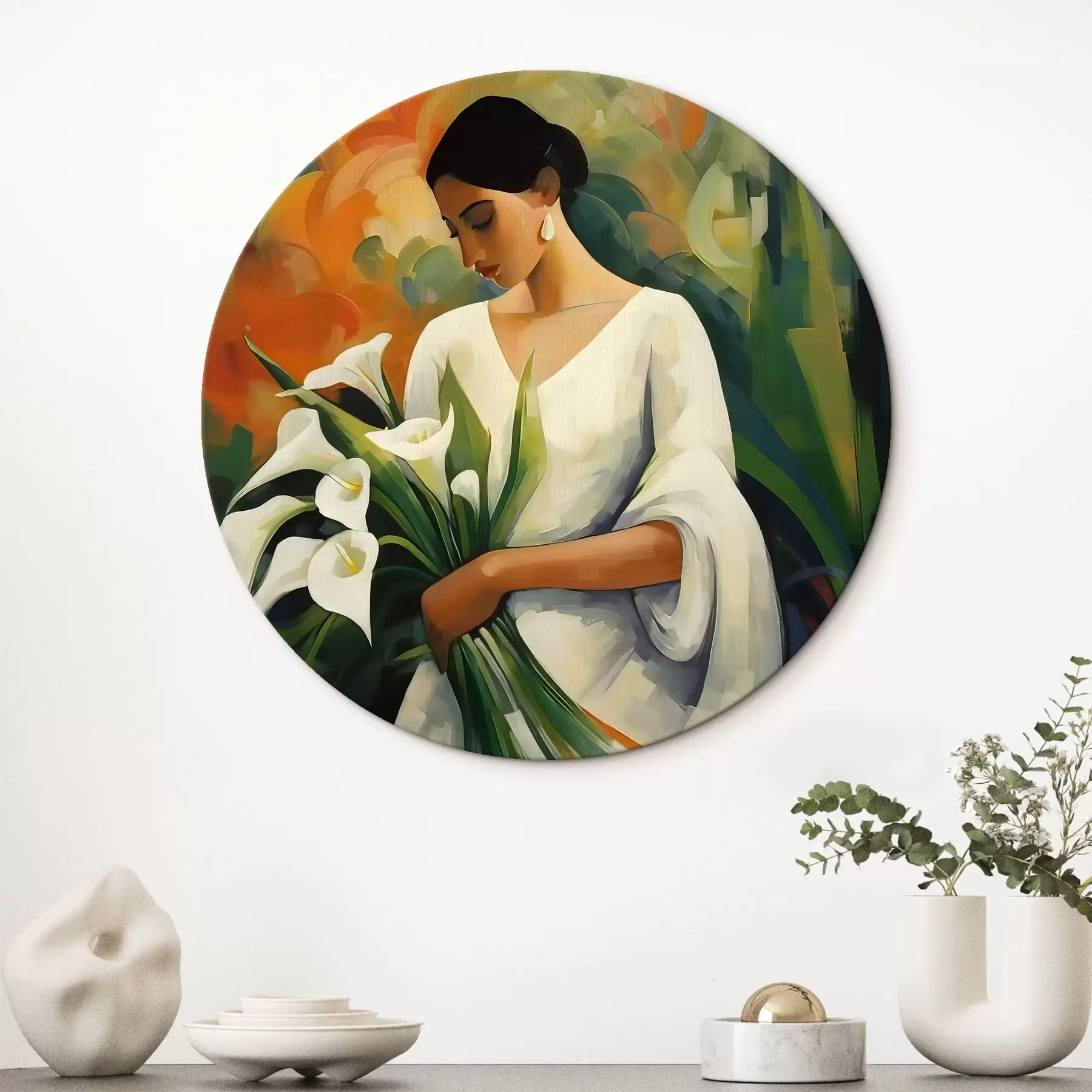 Fototapete Frau mit einem Blumenstrauß aus Calla-Lilien r42818