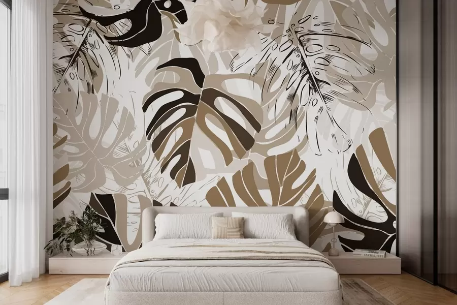 Fototapete Monstera-Blätter im grafischen Stil w02995v1