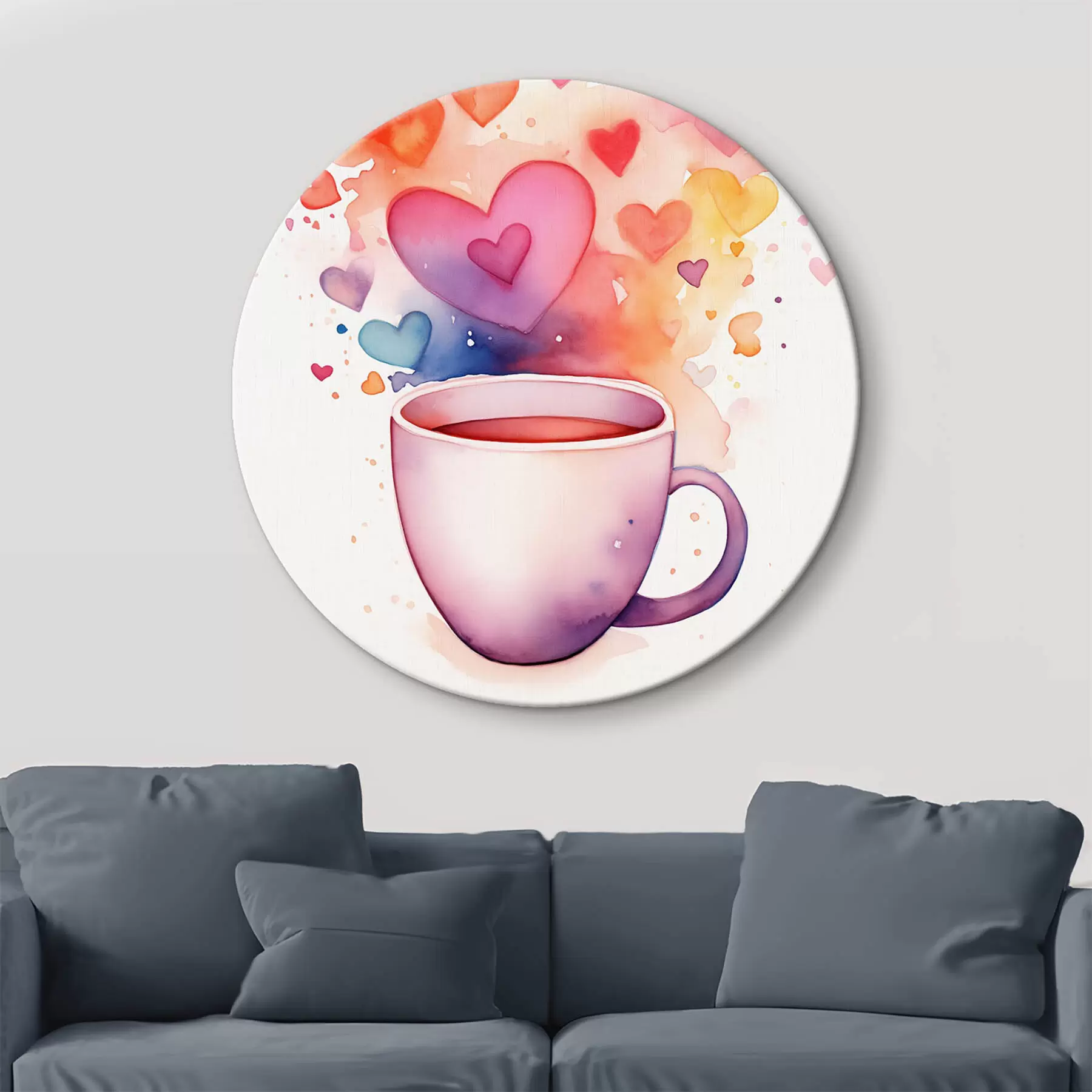 Fototapete Eine Tasse auf einem Hintergrund aus Aquarellherzen r42869