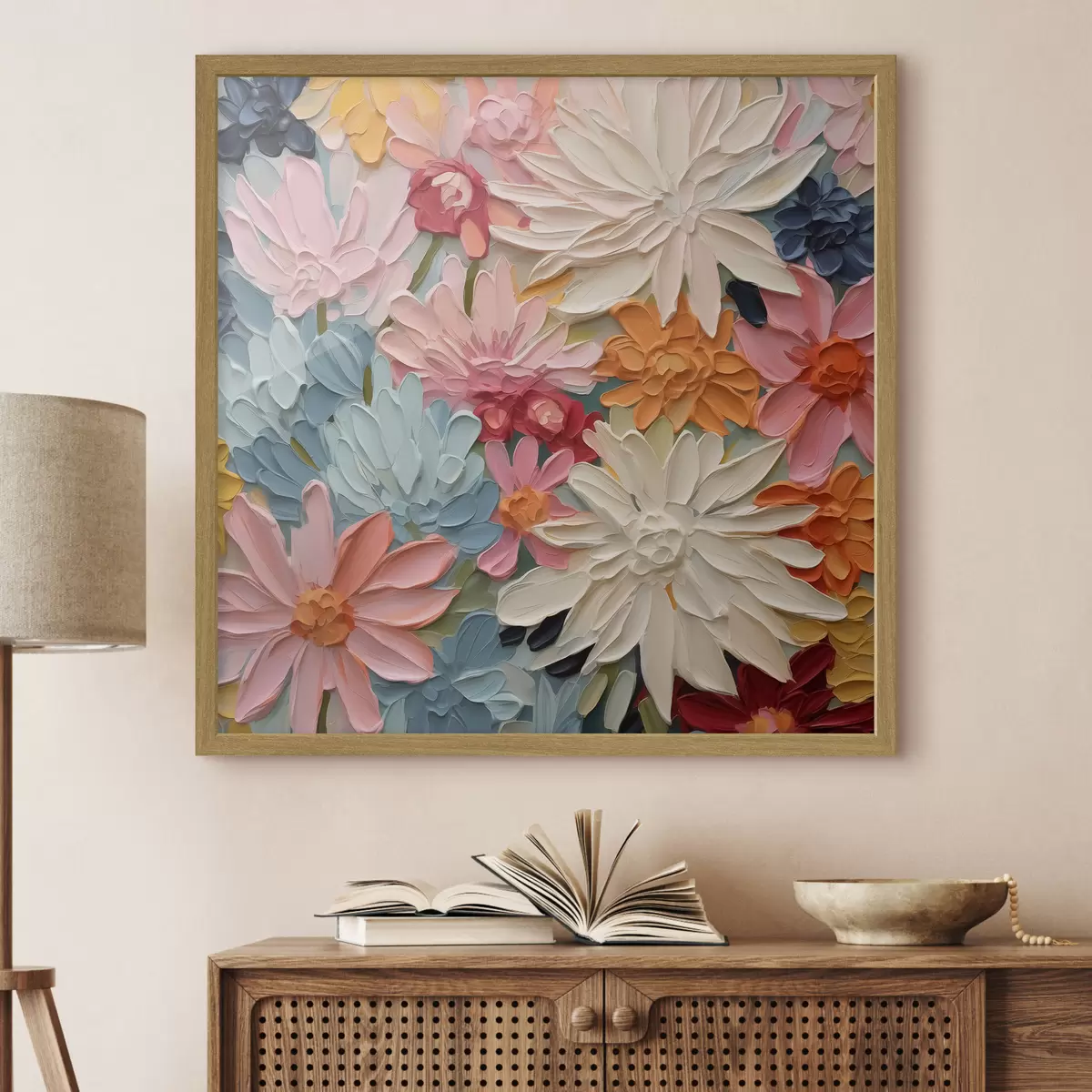 Poster Helle abstrakte Blumen Nachahmung von Pinselstrichen f42826