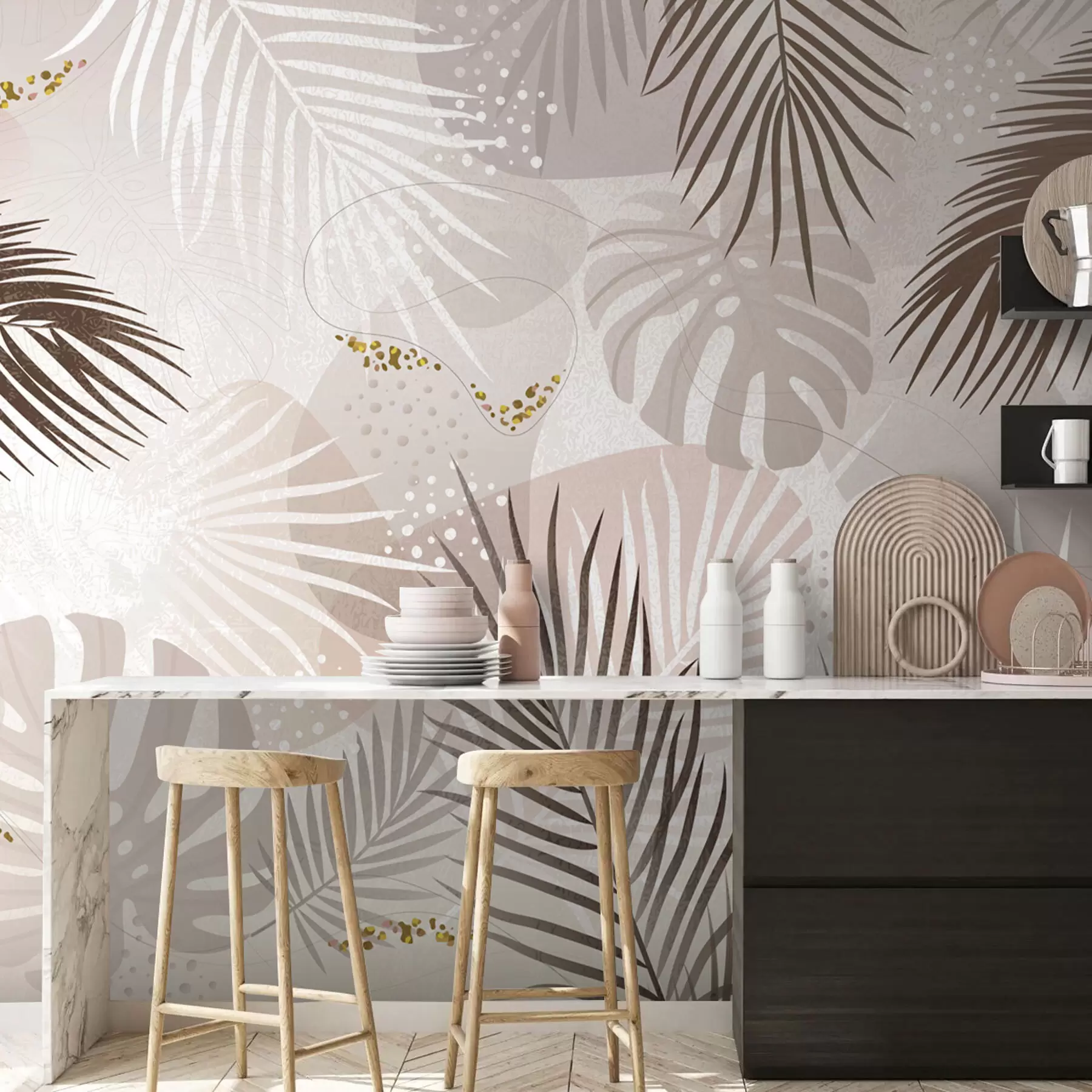 Fototapete Abstrakte tropische Blätter und Linien Trend w03060