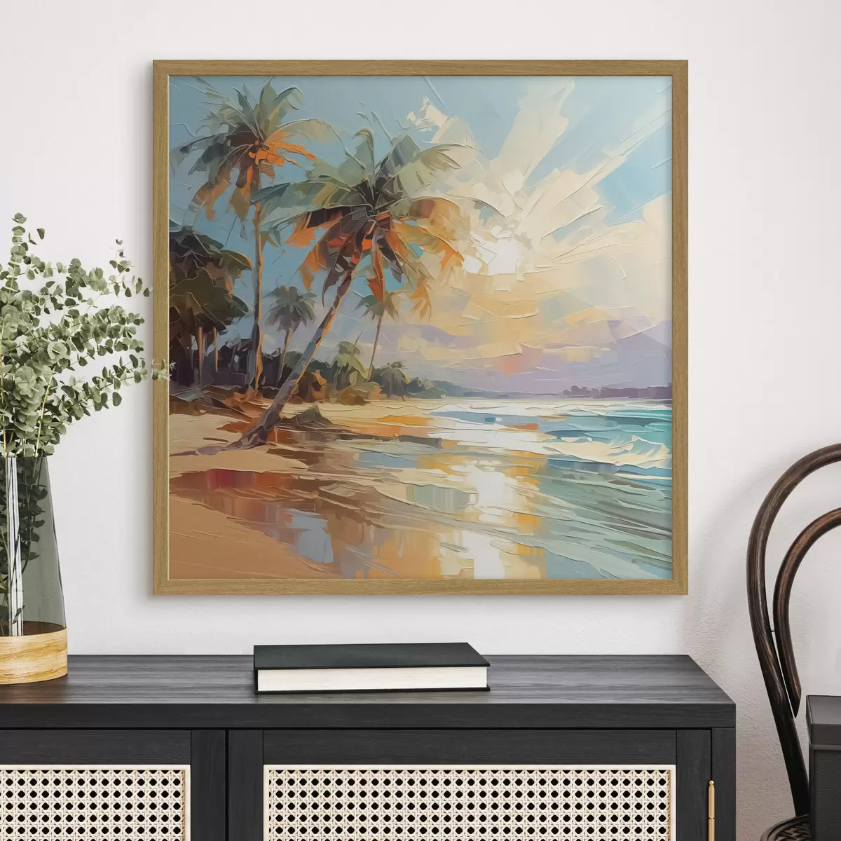 Poster Palmen am Meer Nachahmung der Malerei f42897