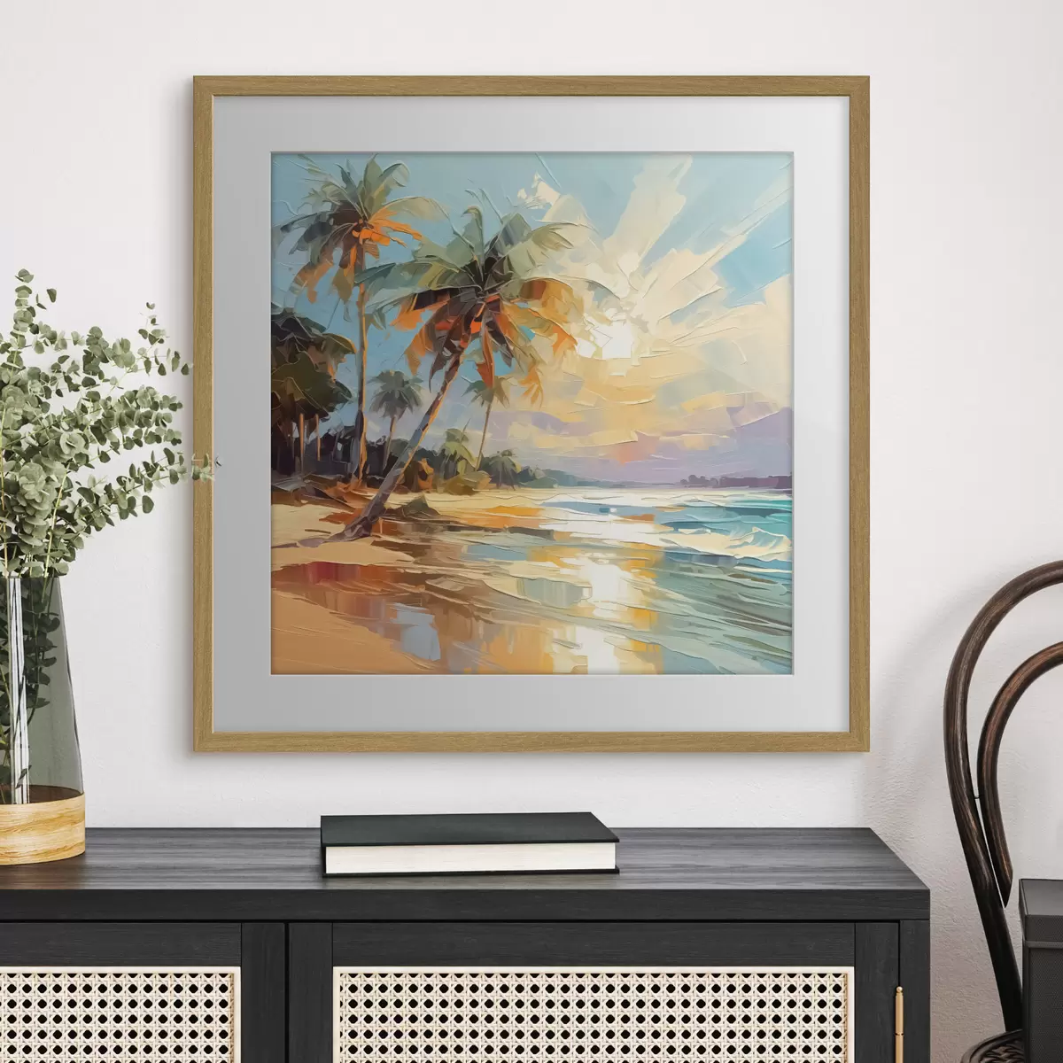 Poster Palmen am Meer Nachahmung der Malerei f42897