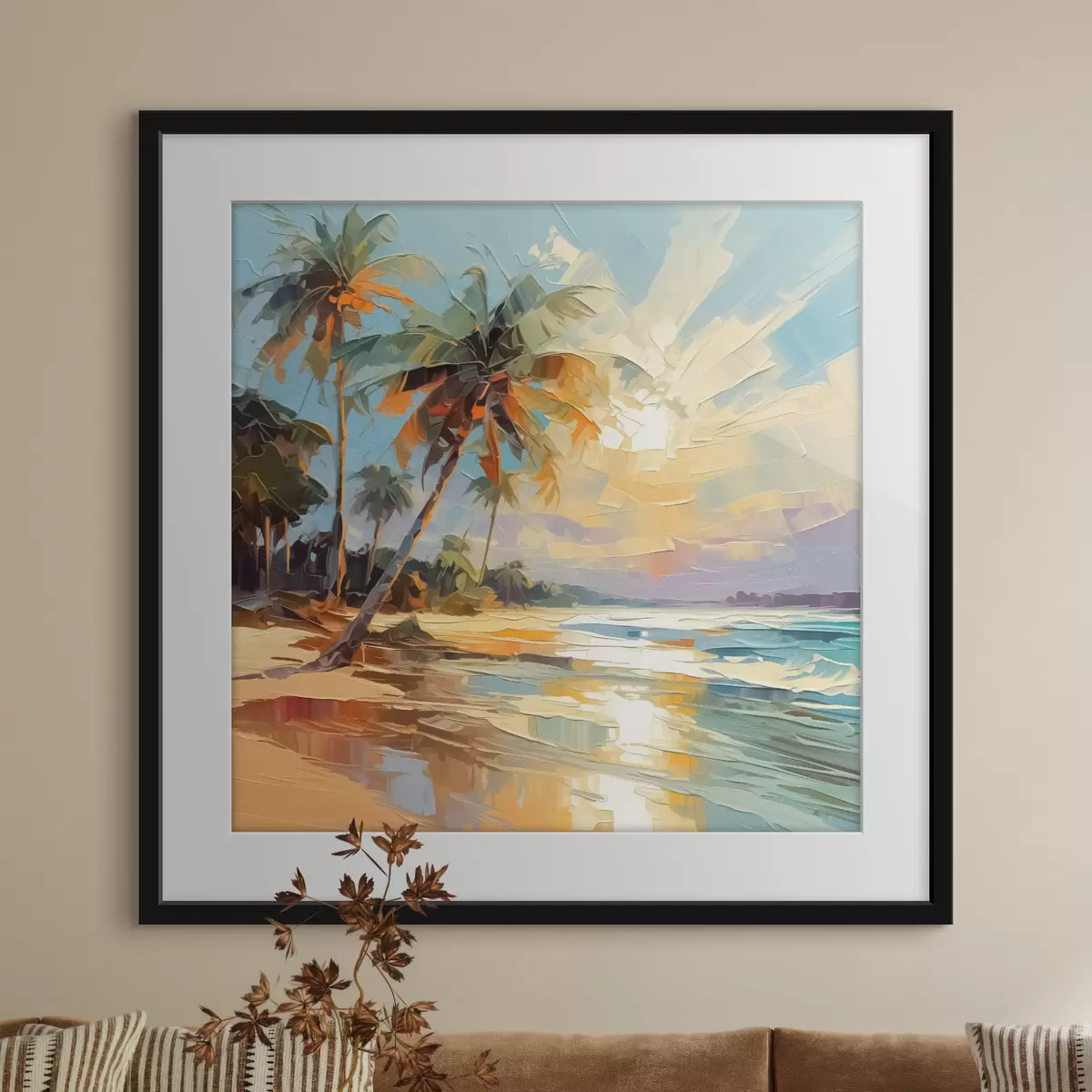 Poster Palmen am Meer Nachahmung der Malerei f42897
