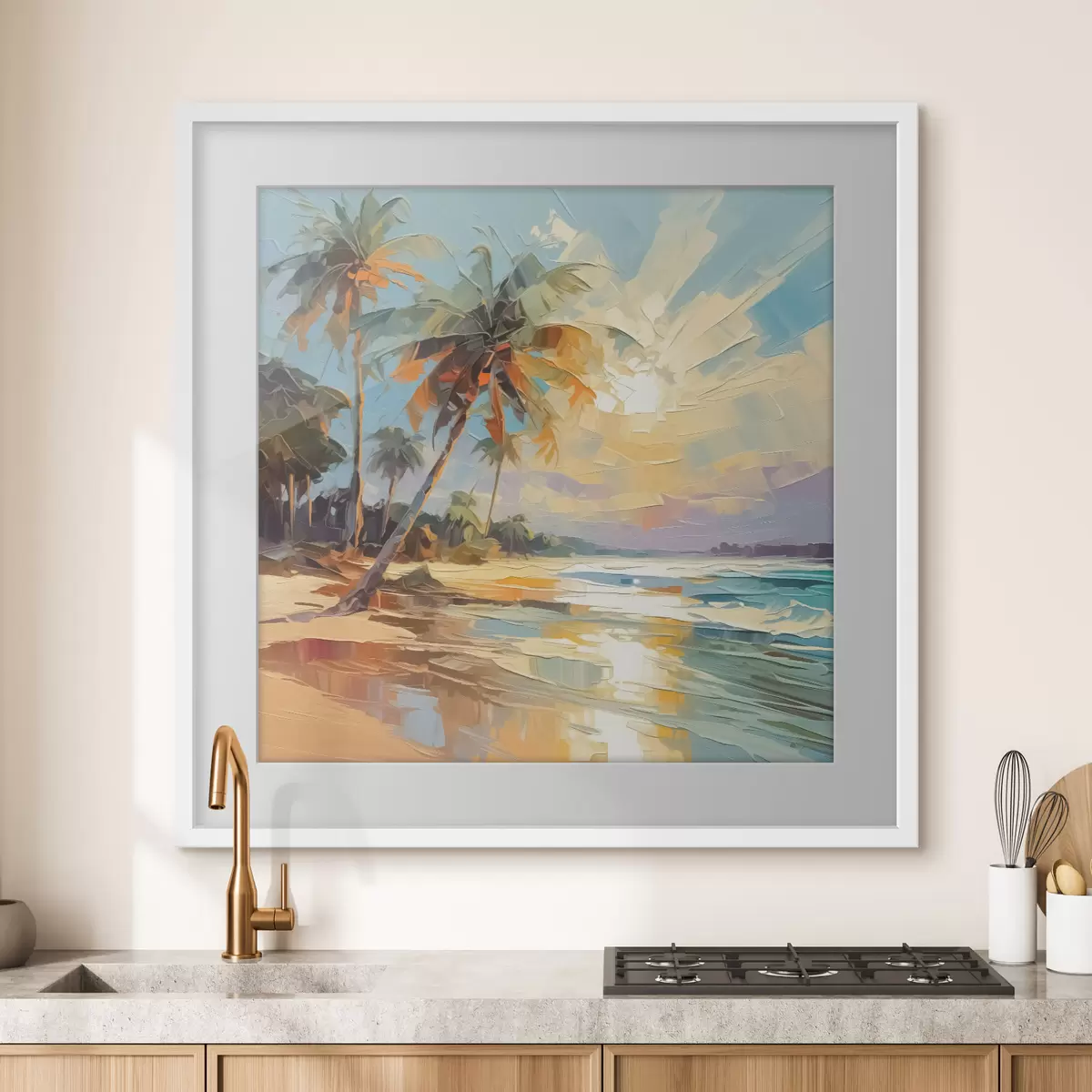 Poster Palmen am Meer Nachahmung der Malerei f42897