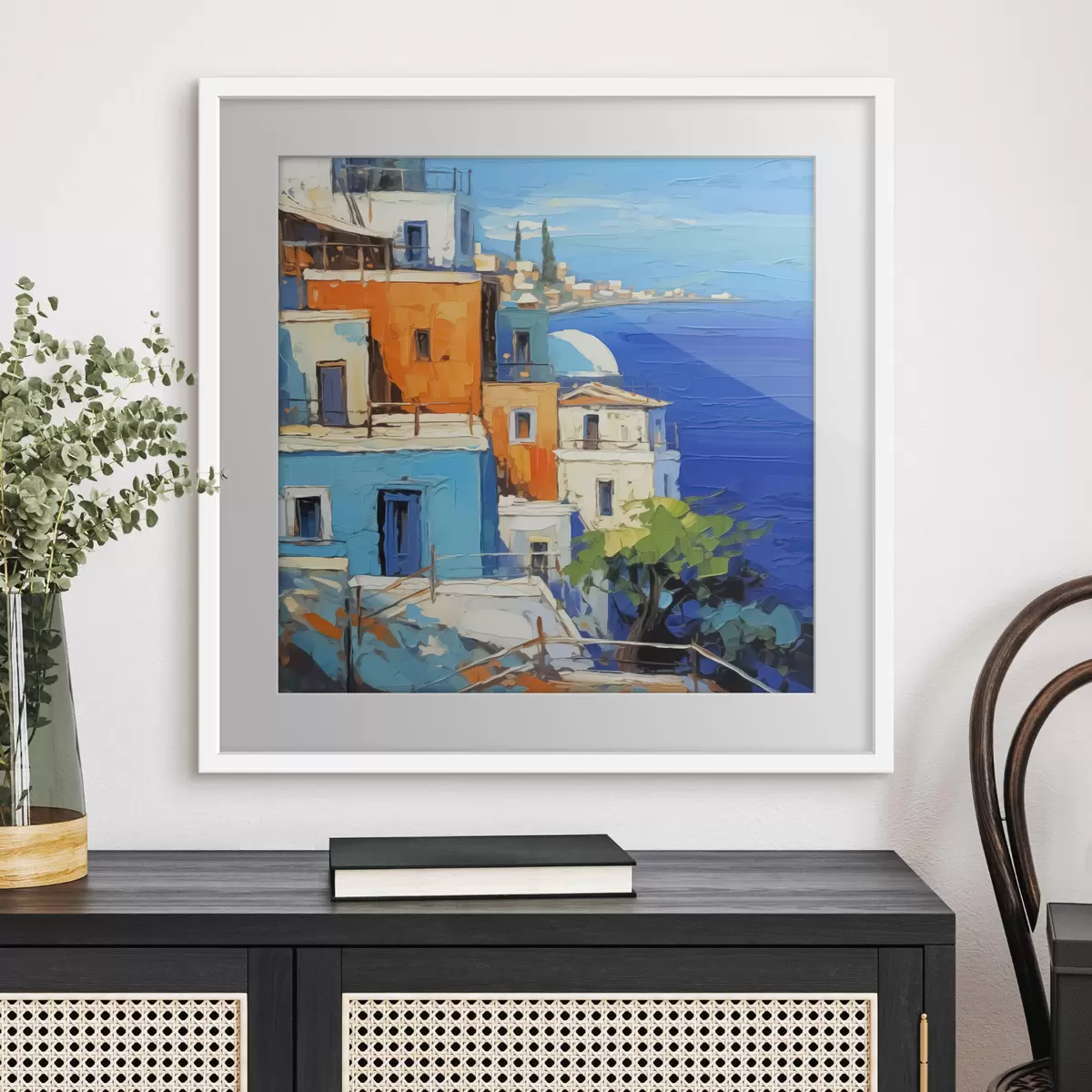 Poster Häuser am Meer Nachahmung von Malerstrichen f42899