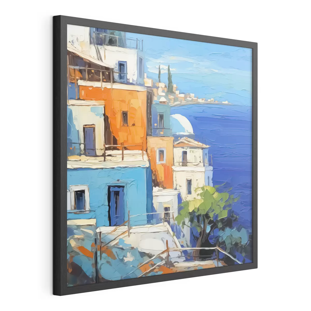 Poster Häuser am Meer Nachahmung von Malerstrichen f42899