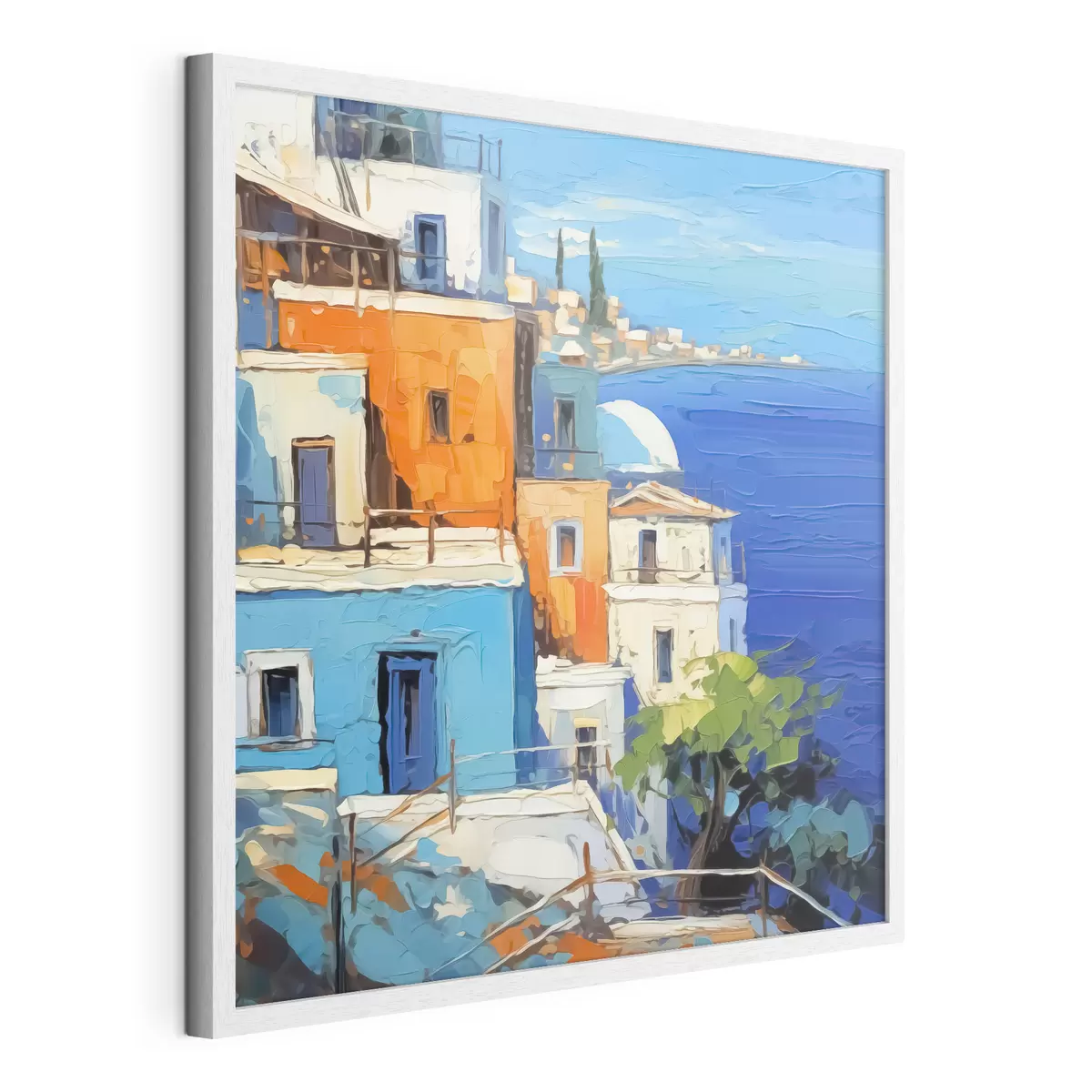Poster Häuser am Meer Nachahmung von Malerstrichen f42899