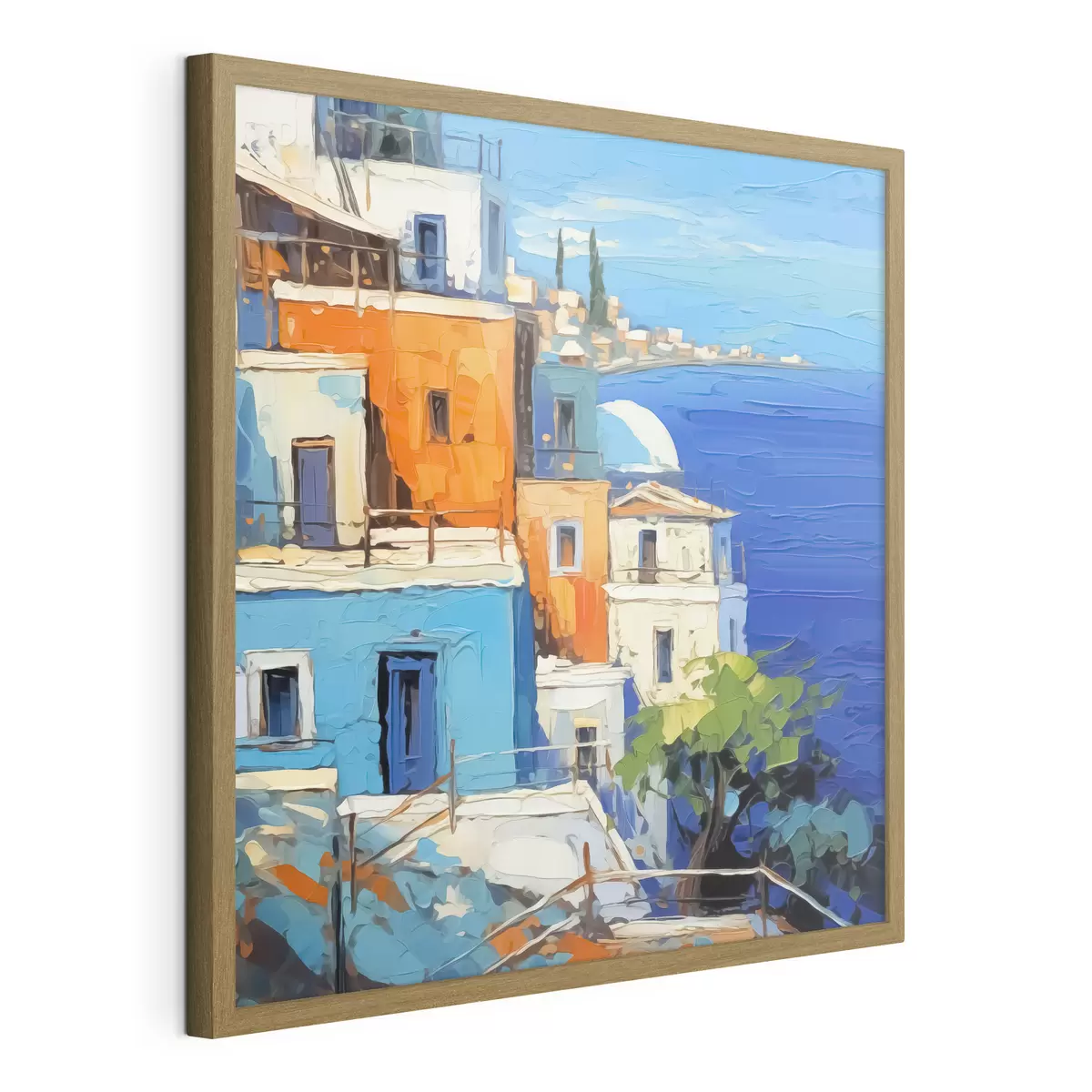 Poster Häuser am Meer Nachahmung von Malerstrichen f42899