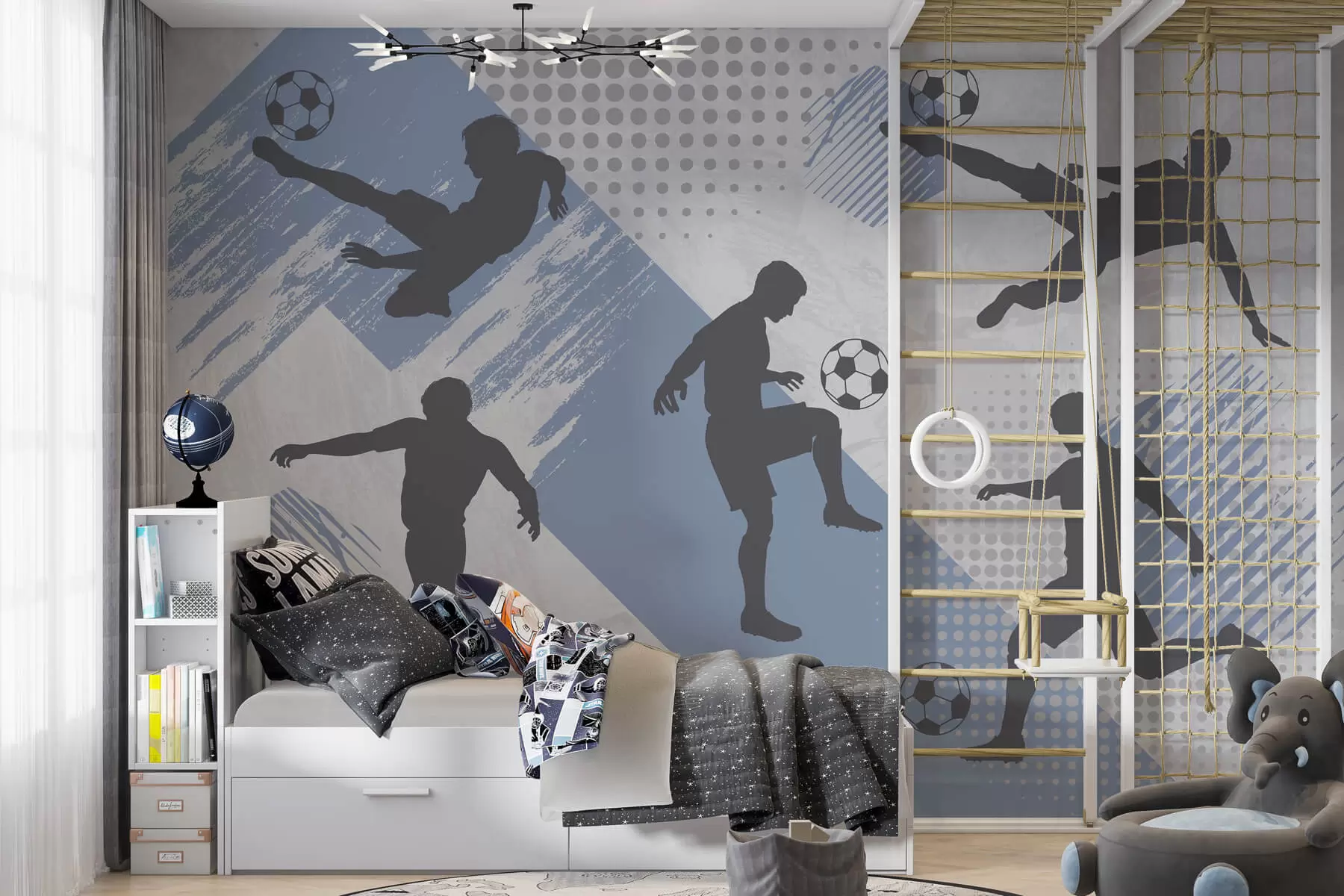 Fototapete Silhouetten von Fußballspielern auf einem abstrakten Hintergrund w03001v1