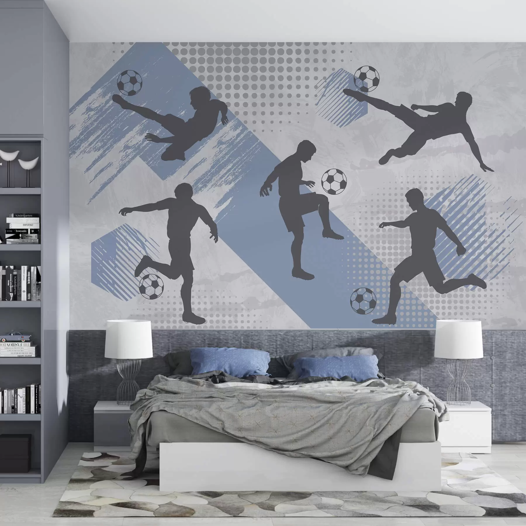 Fototapete Silhouetten von Fußballspielern auf einem abstrakten Hintergrund w03001v1