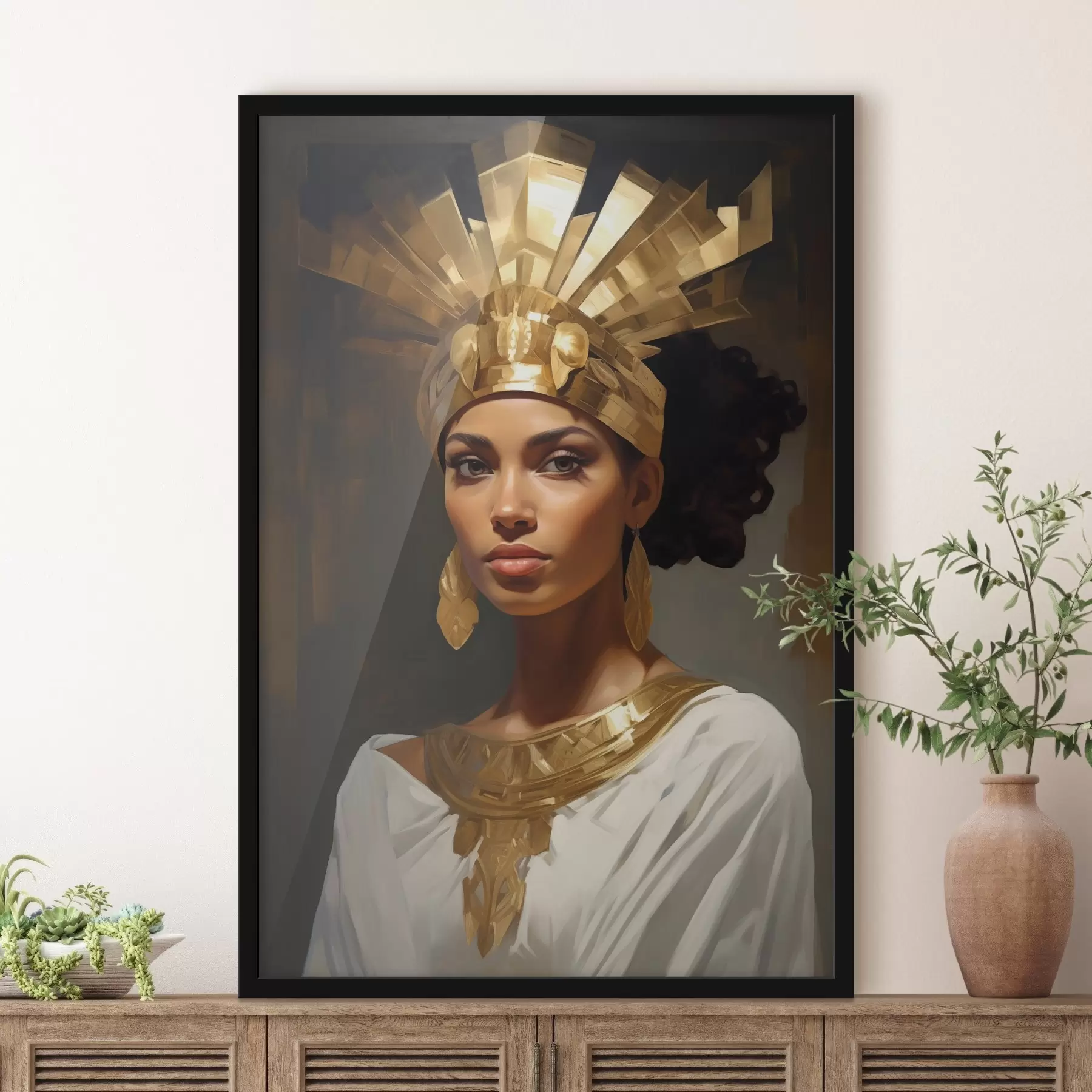 Fototapete Porträt einer Frau mit majestätischem Kopfschmuck und traditionellen Ornamenten f42931