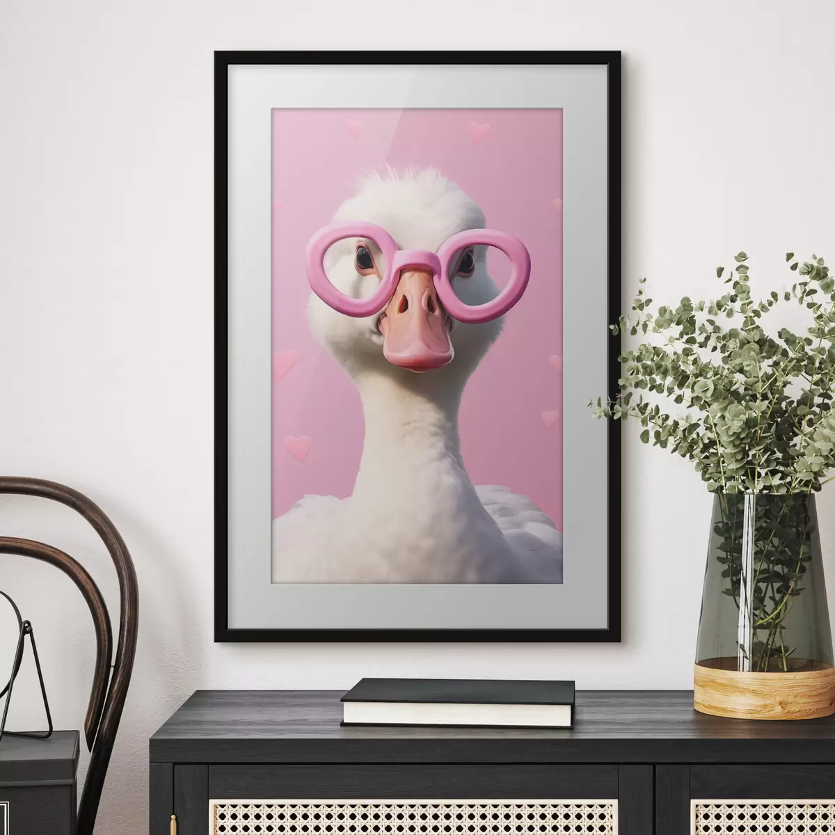 Poster Gans mit rosa Brille f42947
