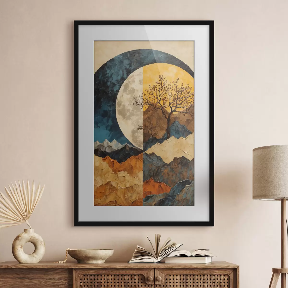 Poster Bernsteinmond über Hügeln f42770