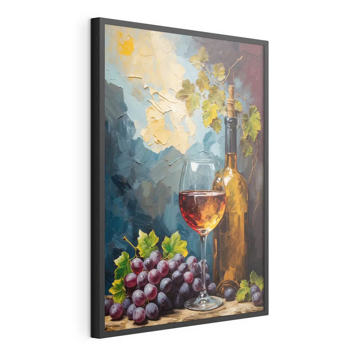 Poster Trauben, Glas und Weinflasche auf abstraktem Acryl-Hintergrund f42772