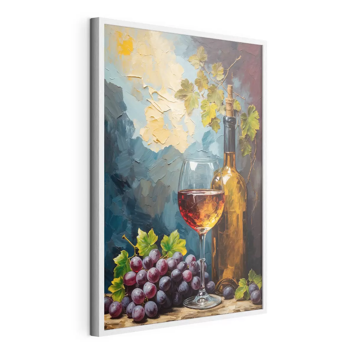 Poster Trauben, Glas und Weinflasche auf abstraktem Acryl-Hintergrund f42772