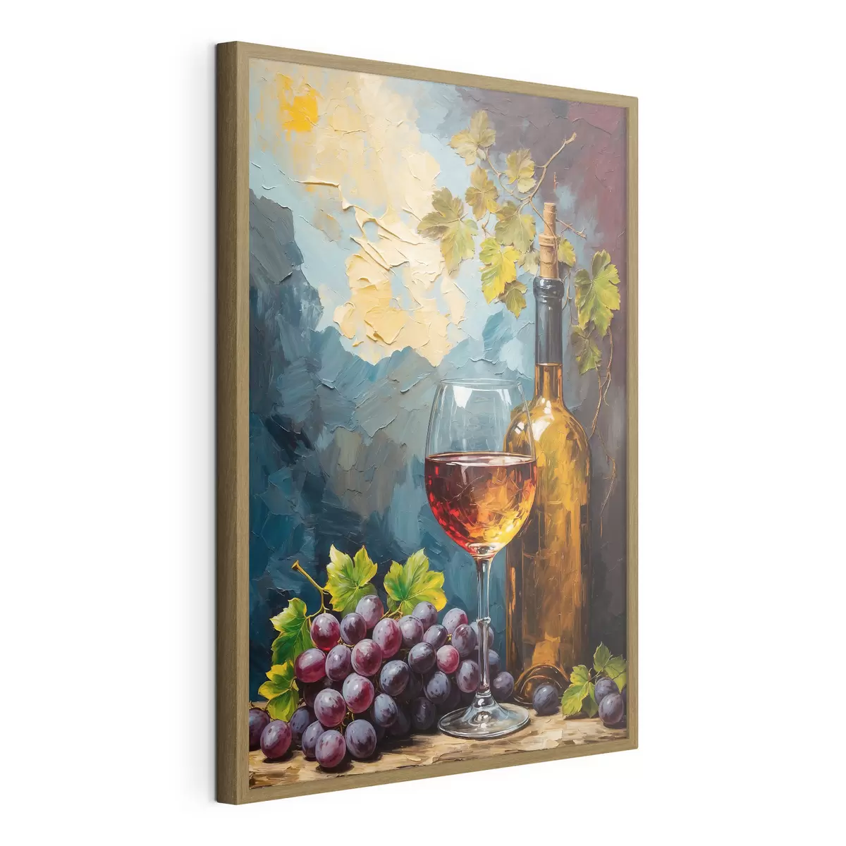 Poster Trauben, Glas und Weinflasche auf abstraktem Acryl-Hintergrund f42772