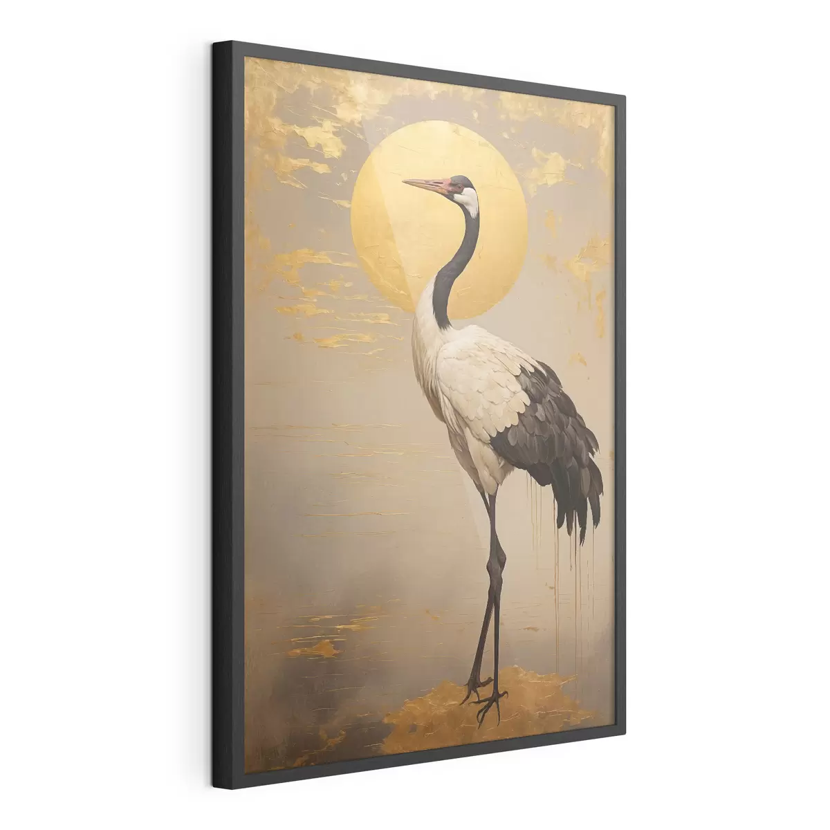 Poster Kranich vor der Sonne im Stil der Acrylmalerei f42773