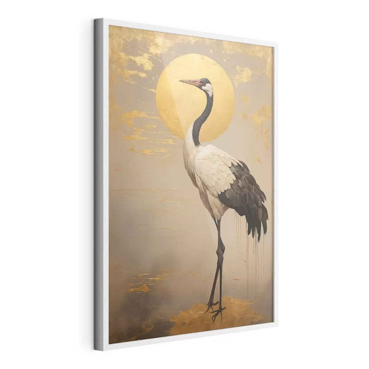 Poster Kranich vor der Sonne im Stil der Acrylmalerei f42773