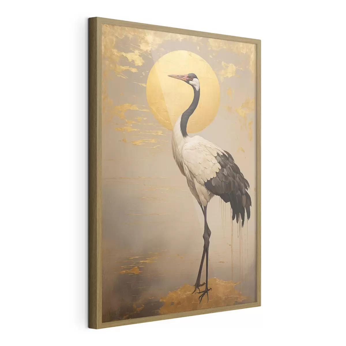 Poster Kranich vor der Sonne im Stil der Acrylmalerei f42773