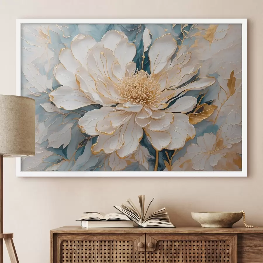Fototapete Weiße Blume mit Konturen auf blau-weißem Hintergrund f42923