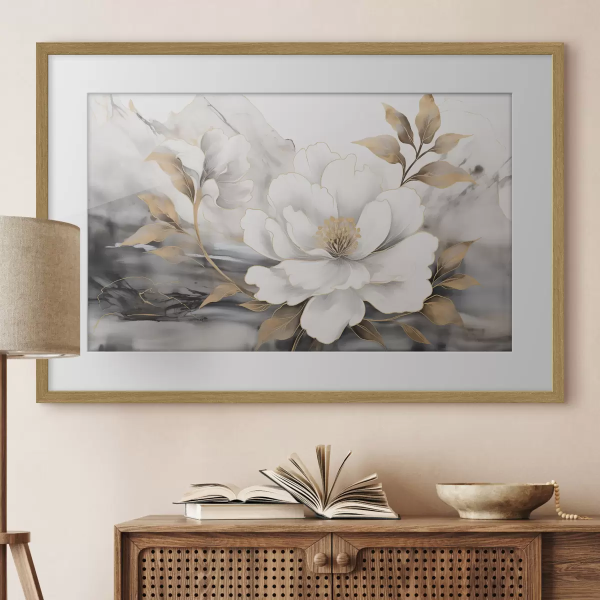 Poster Große abstrakte Blume auf einem Aquarell Hintergrund f42966