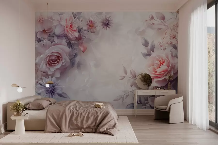 Fototapete zarte Rosen in Rosa und Perlmuttfarben w03025