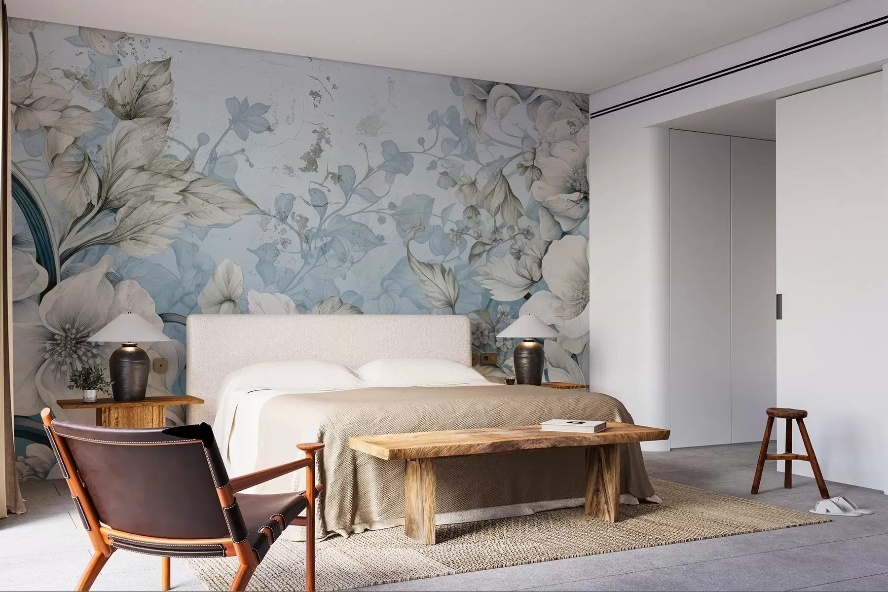 Fototapete Fantasievoll gemalte Blumen an der Wand w03191