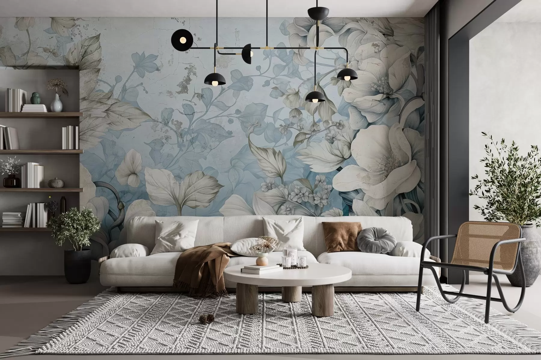 Fototapete Fantasievoll gemalte Blumen an der Wand w03191