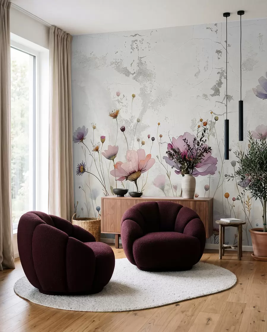 Fototapete Aquarellblumen im Grunge-Stil w03192