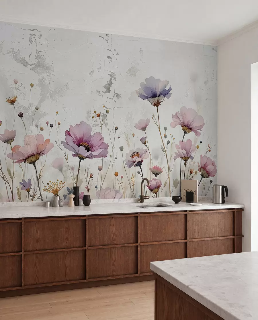 Fototapete Aquarellblumen im Grunge-Stil w03192