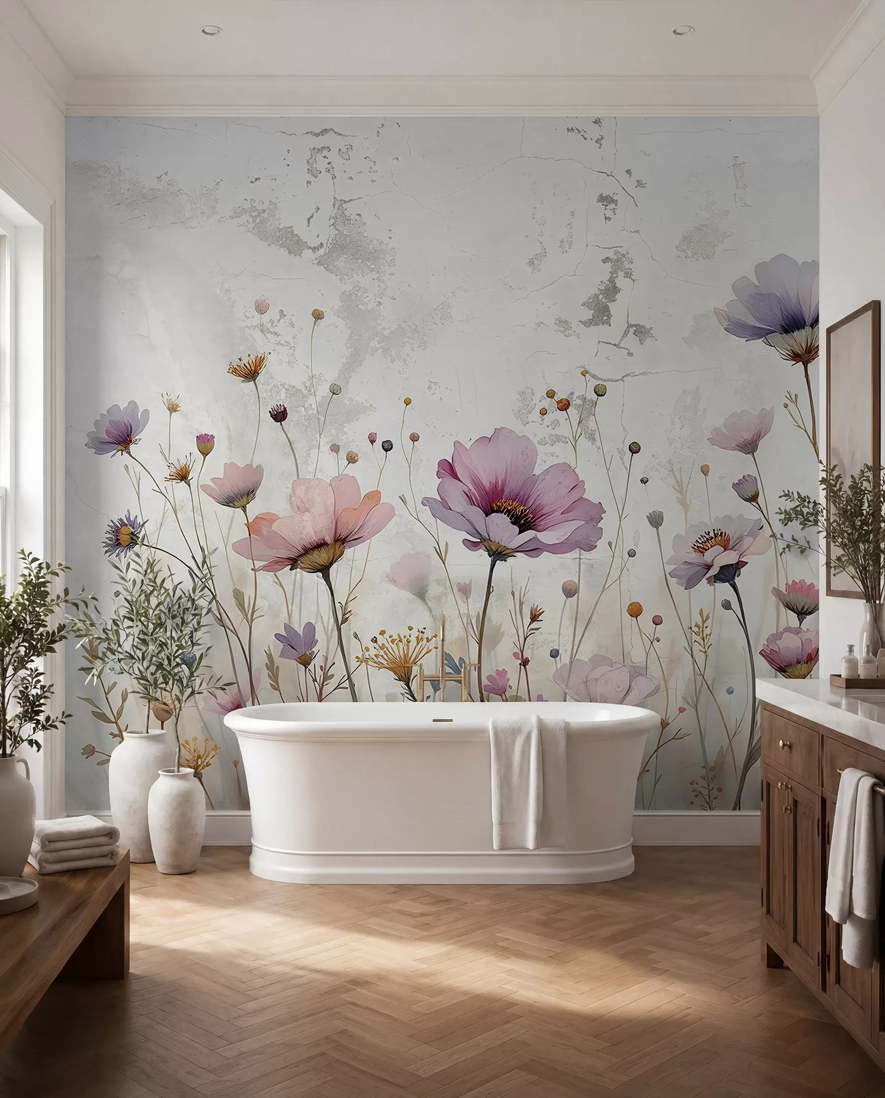 Fototapete Aquarellblumen im Grunge-Stil w03192