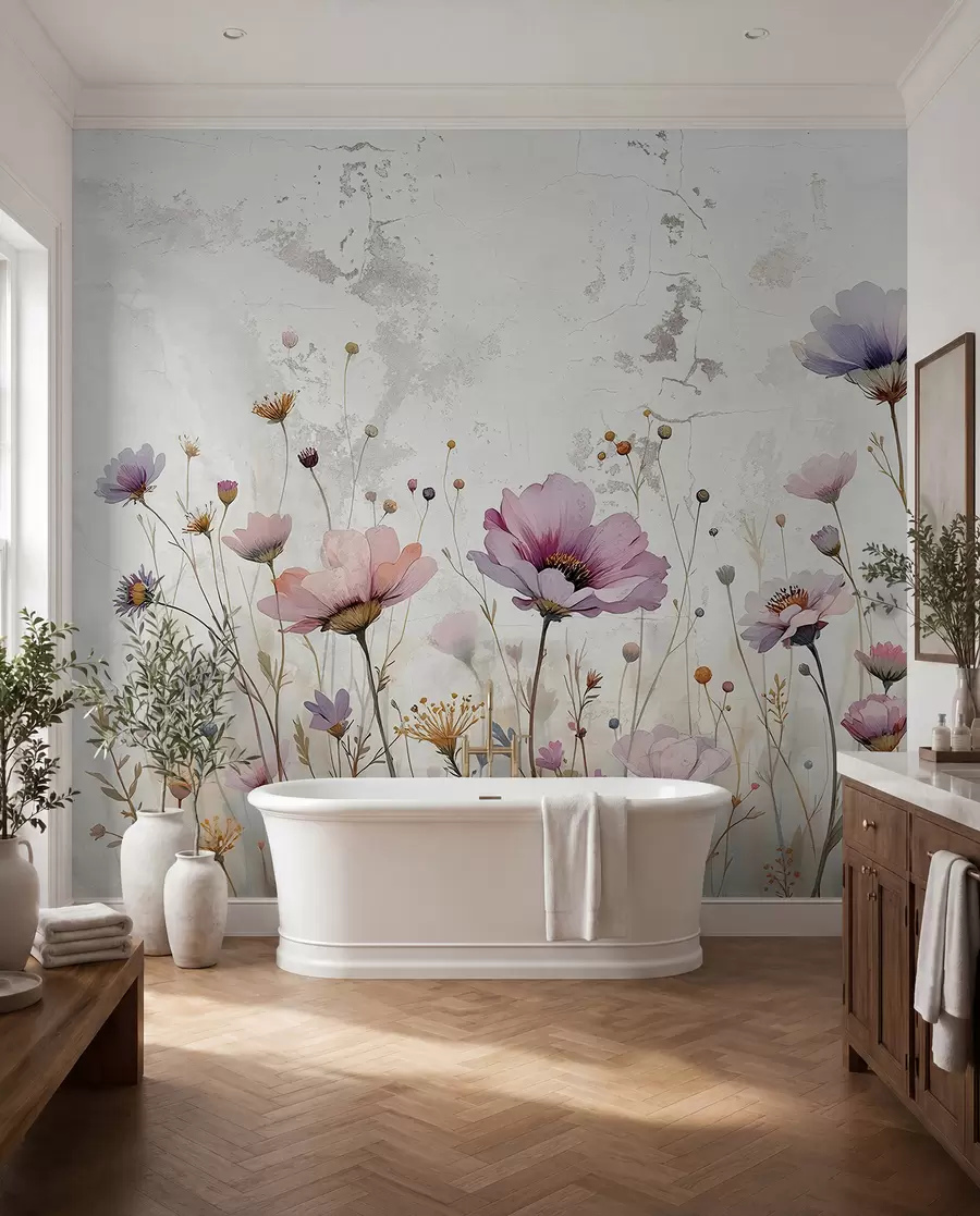 Fototapete Aquarellblumen im Grunge-Stil w03192