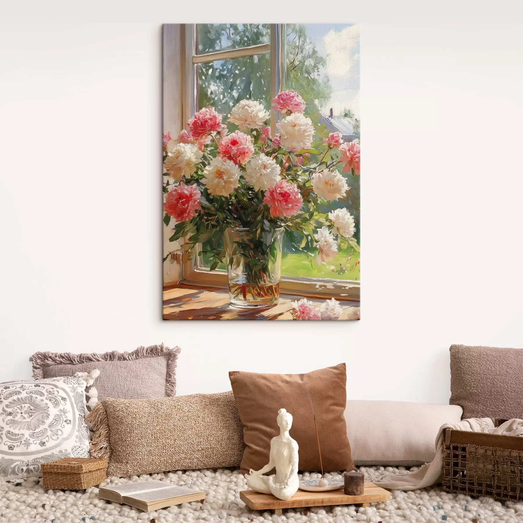 Fototapete Blumenstrauß am Fenster im Stil der Ölmalerei s42978