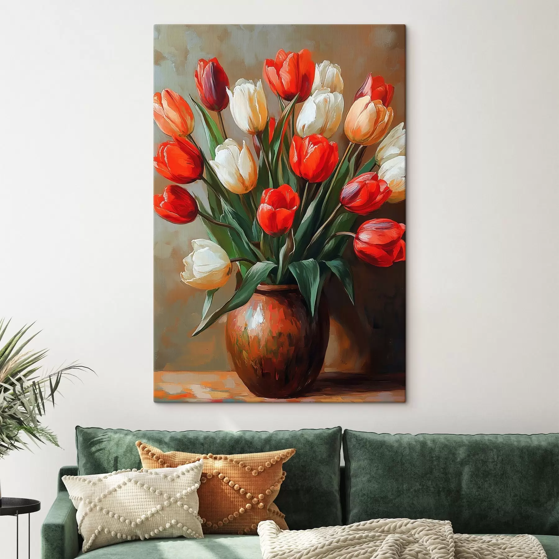 Fototapete Blumenstrauß aus roten und weißen Tulpen s42981