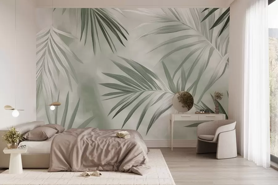 Fototapete Tropische Blätter Abstraktion, Palme, grüne Farbpalette  w03153v2