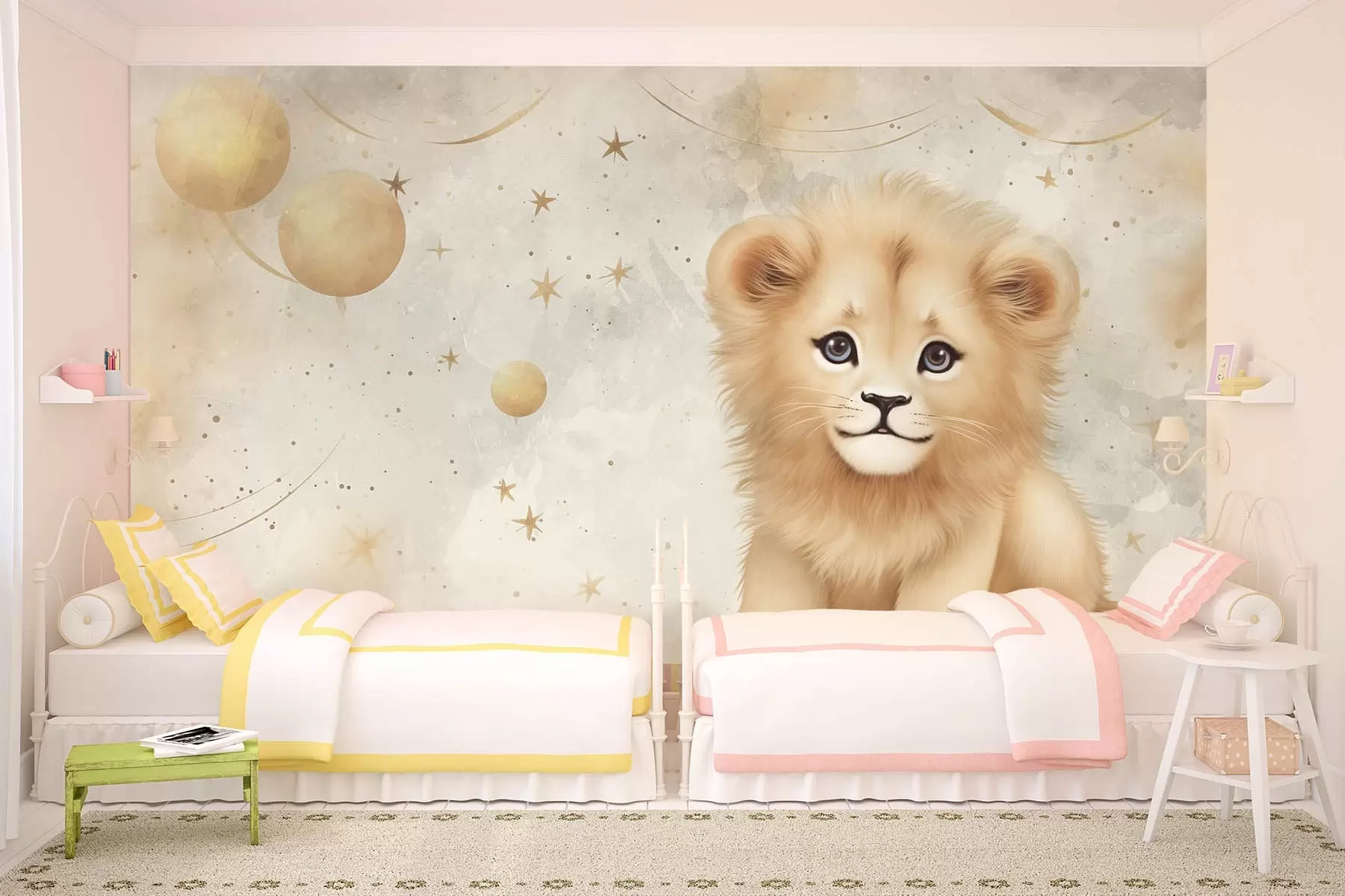 Fototapete Löwenjunges auf einem Aquarellhintergrund w08845