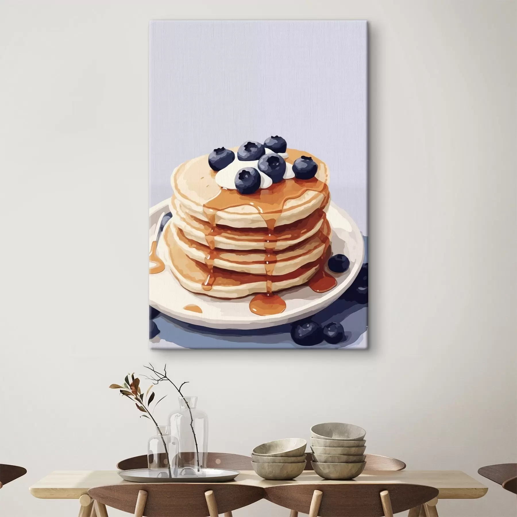 Fototapete Pfannkuchen mit Sirup und Blaubeeren auf einem Teller s43009