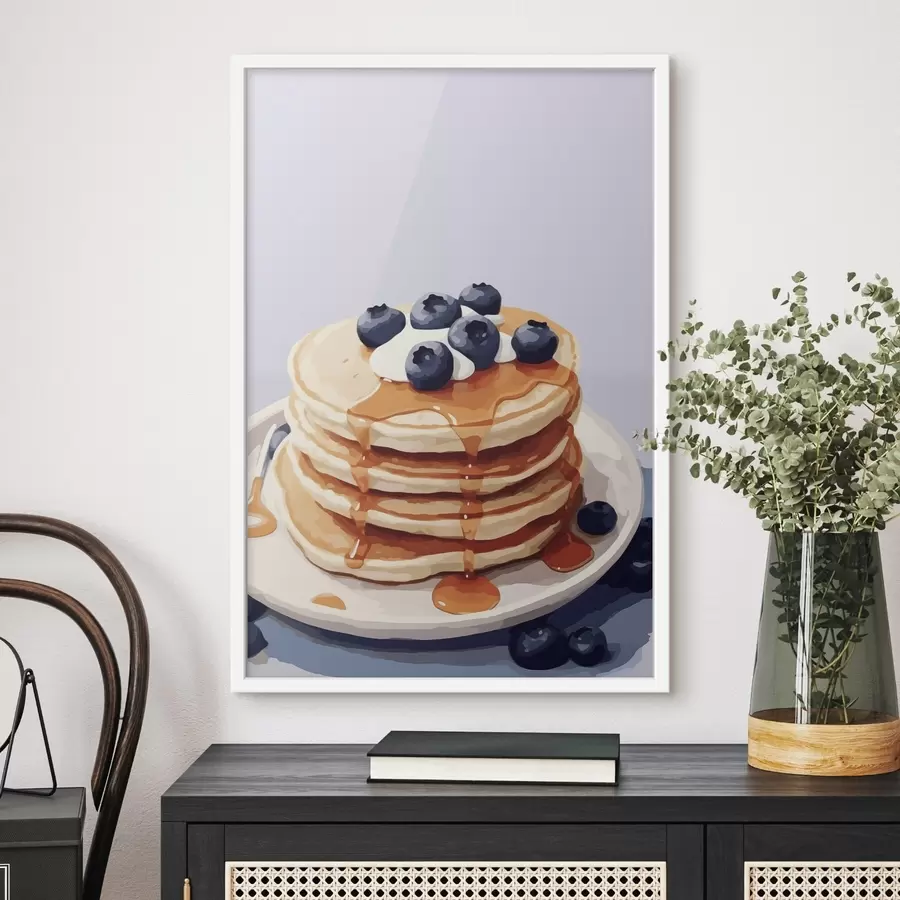 Fototapete Pfannkuchen mit Sirup und Blaubeeren auf einem Teller f43009