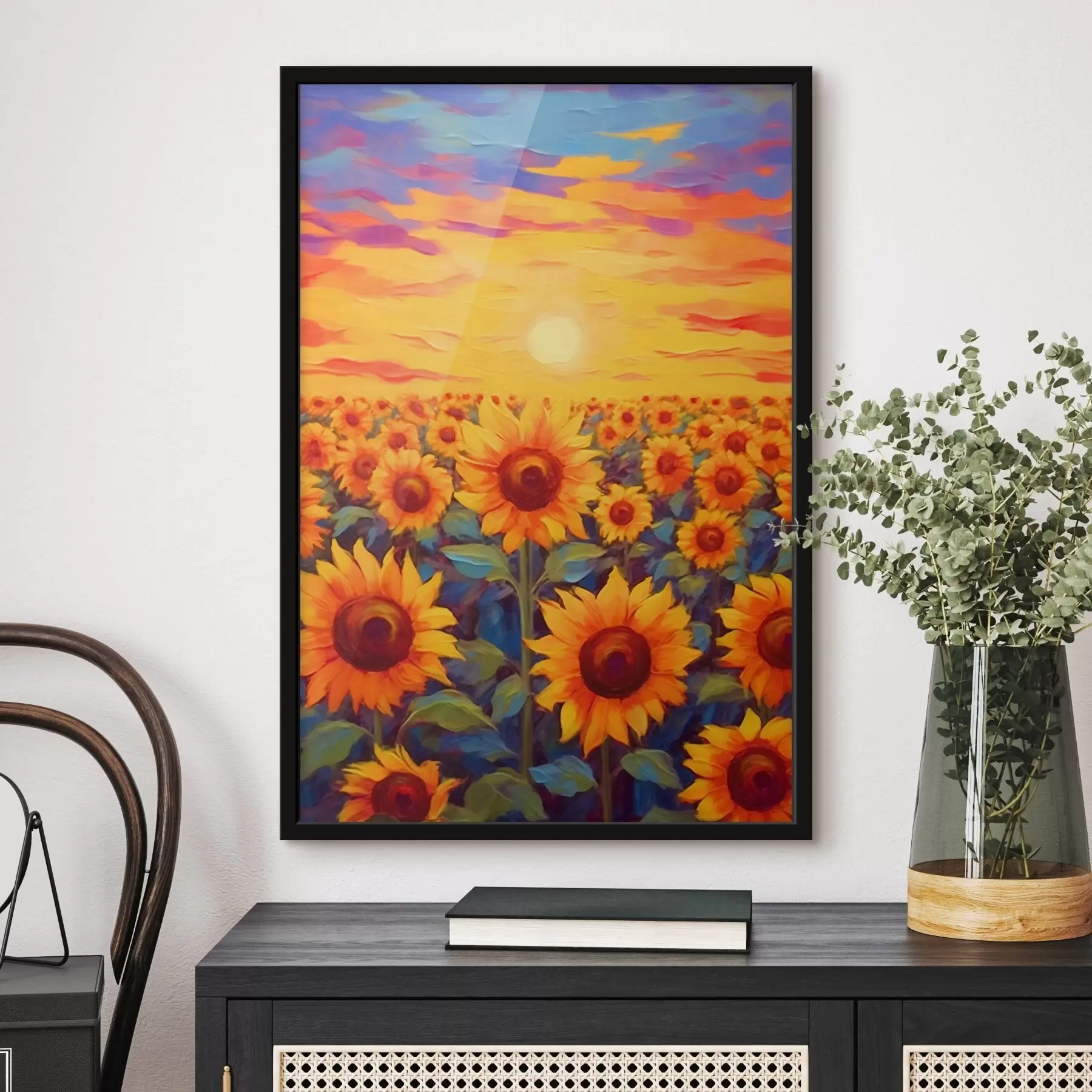 Fototapete Sonnenblumenfeld bei Sonnenuntergang f43010