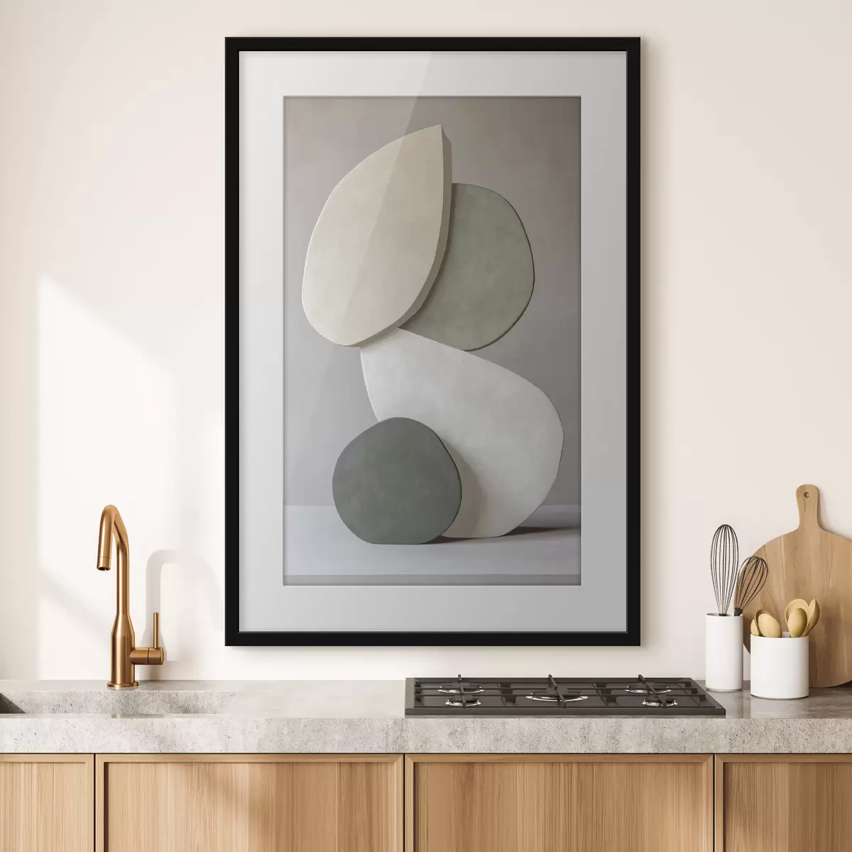 Poster Komposition mit Steinen, Realismus, Pastellfarben, natürliche Beleuchtung f43050