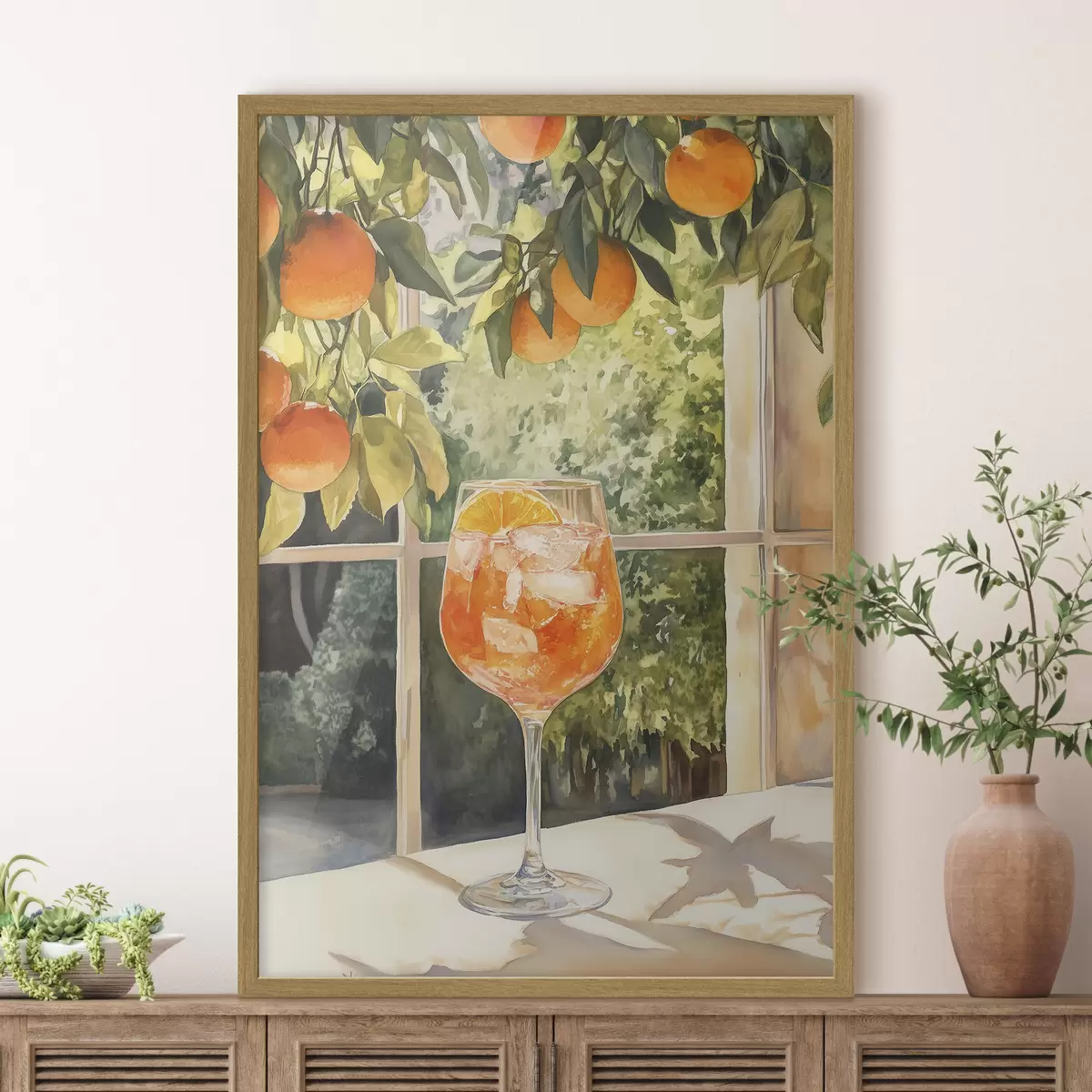 Poster Leckerer Cocktail mit Orangen, rustikaler Stil, Aquarell, Natur f43060