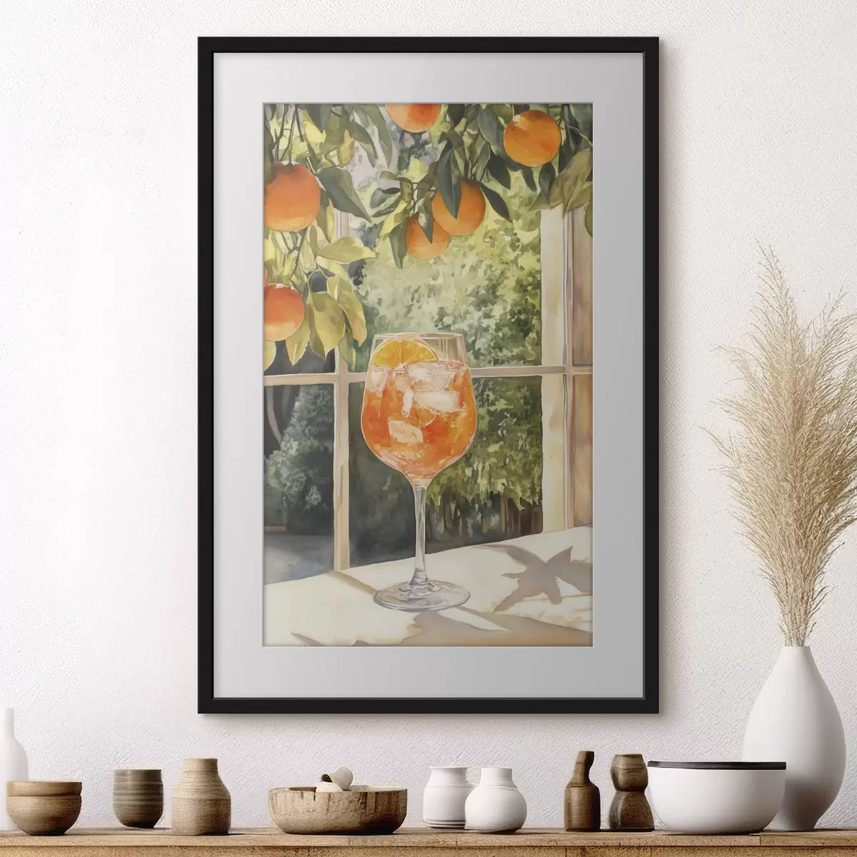 Poster Leckerer Cocktail mit Orangen, rustikaler Stil, Aquarell, Natur f43060