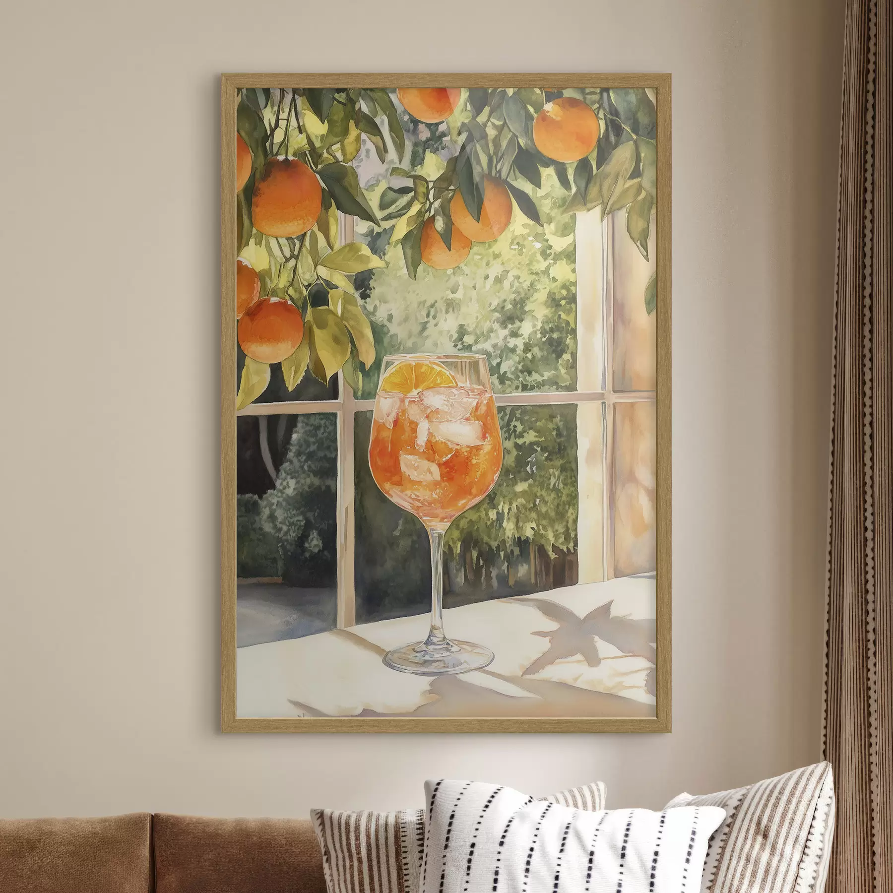 Fototapete Leckerer Cocktail mit Orangen, rustikaler Stil, Aquarell, Natur f43060