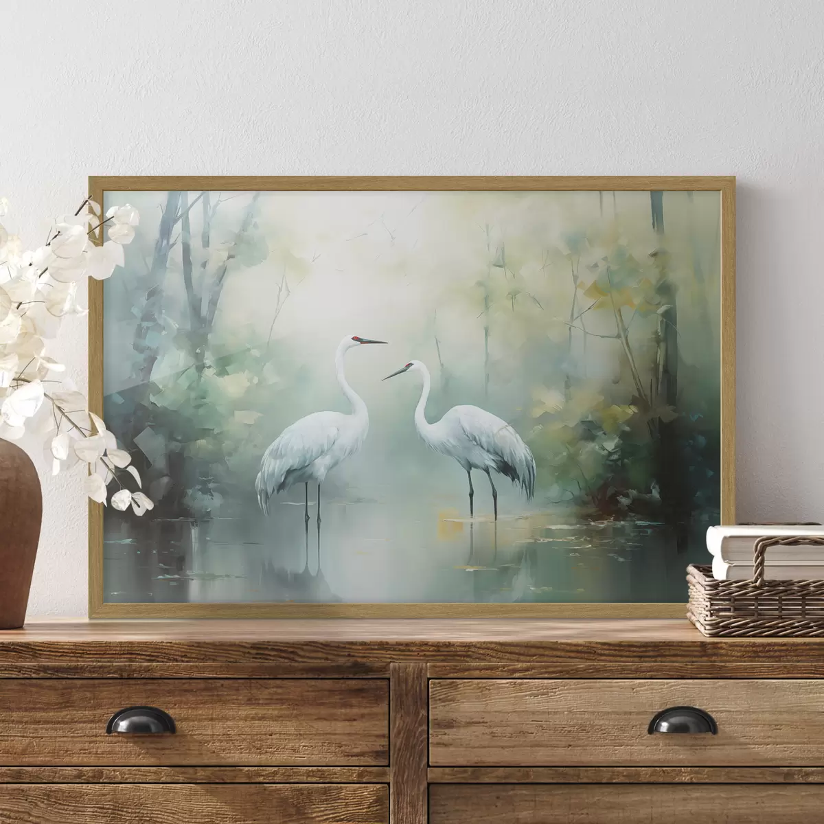 Poster Kraniche im Waldlicht f43166